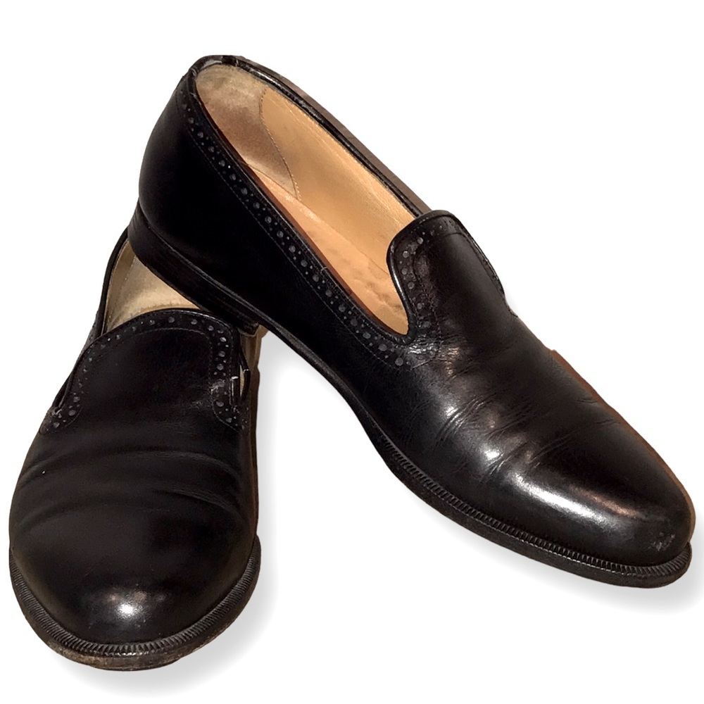 SANTONI Black Leather Italian Loafers - 7
